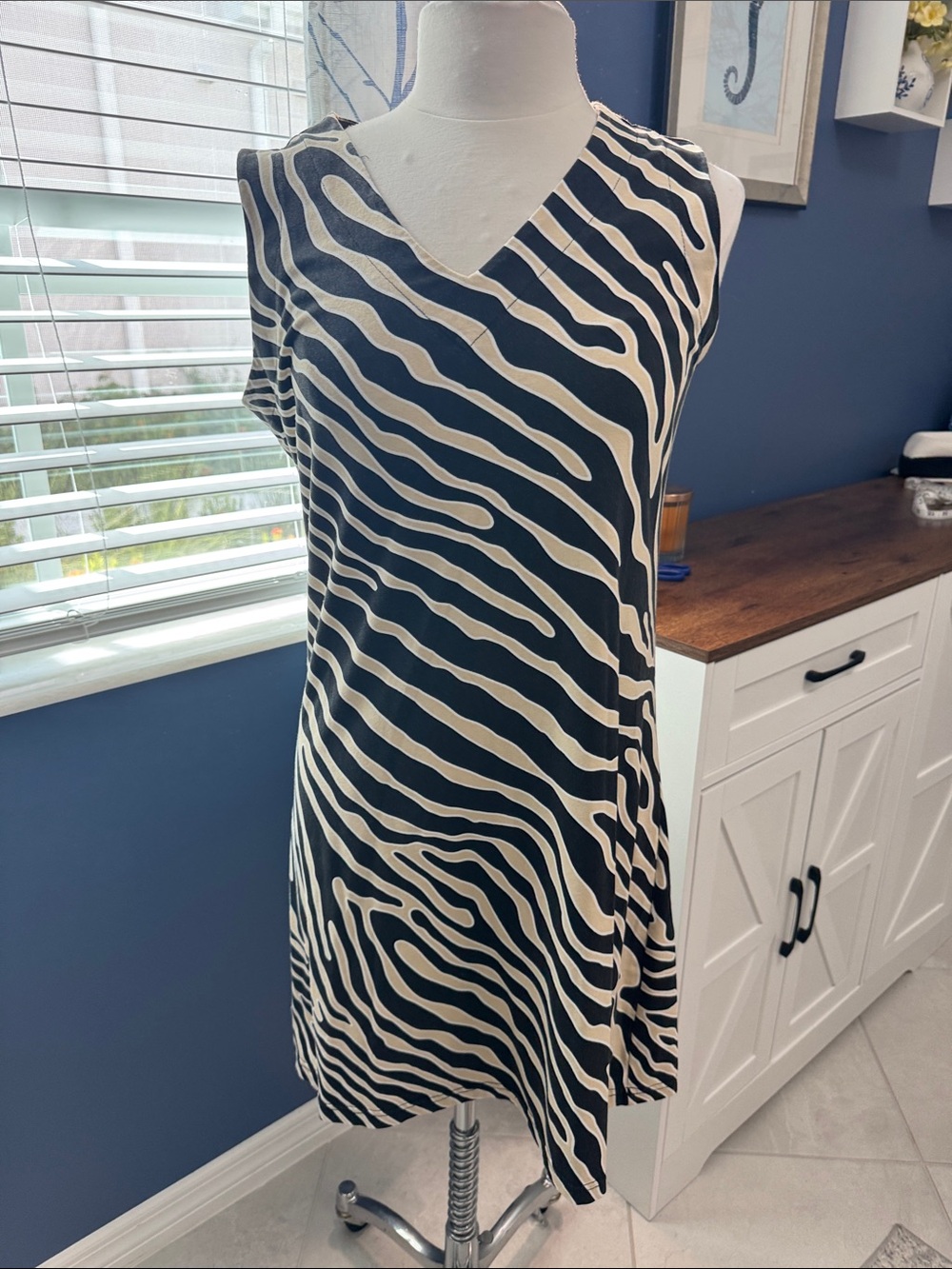 Ana Clare -Sleeveless Black & Cream Zebra Print dress
